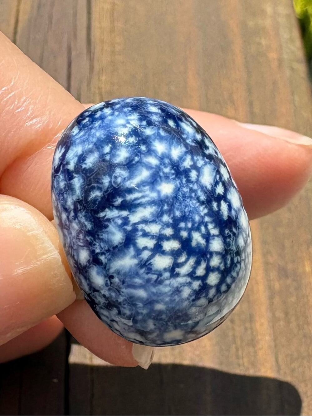 Blue and White Marbled Oval Stone Ring - Women Jewelry